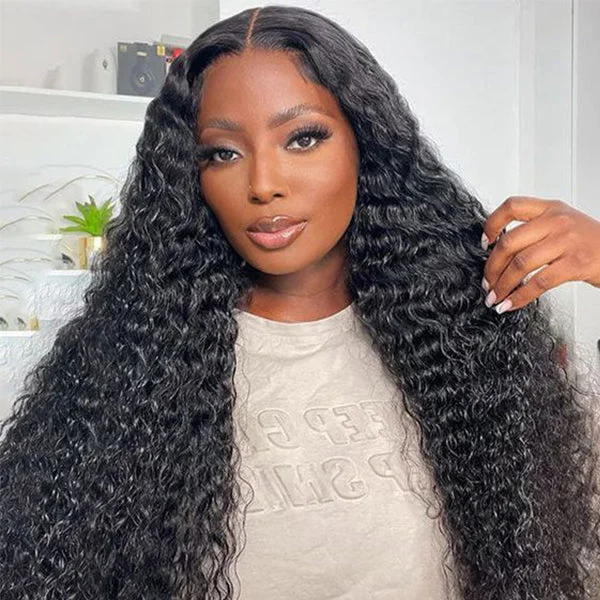 Wavy wig with auburn undertones for a unique and eye - catching colorLolly Deep Wave 13x4 Invisible HD Lace Front Wigs Pre Plucked Glueless Human Hair Wigs