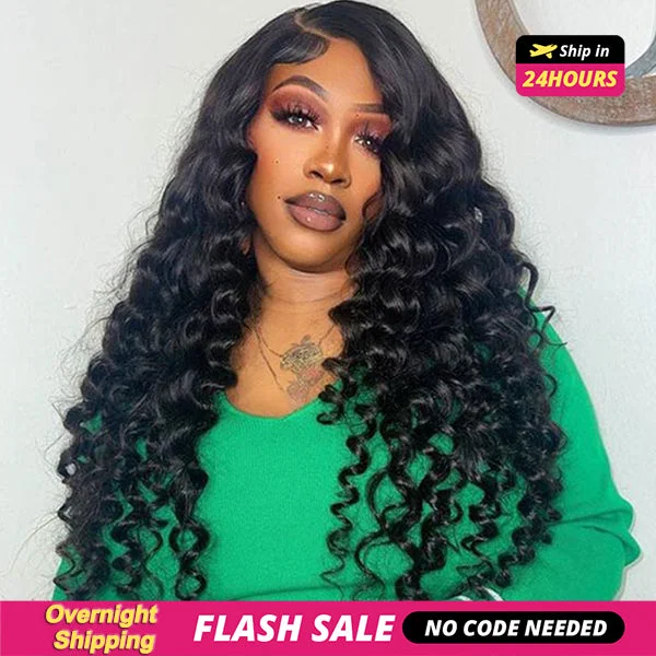 Wavy wig with a wavy bang for a trendy and modern styleShip In 24 Hours - Overnight Shipping 30 Inch Loose Deep Wave Ready to Wear Go Human Hair Wigs Tiny Knots Pre Plucked Pre Cut 5x5 HD Lace Closure Wig Flash Sale
