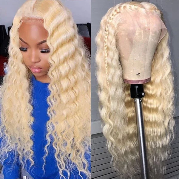 Wavy wig with a water - wave texture for a unique and stylish choice30inch 613 Lace Front Wig HD Loose Deep Wave Lace Frontal Wig Human Hair Wigs for Women