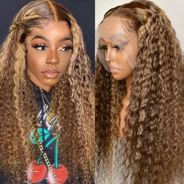 Body - wave wig with a full and voluminous lookLolly Highlight Deep Curly Wig Deep Wave Human Hair Wig 13x4 Lace Front Wigs P4/27