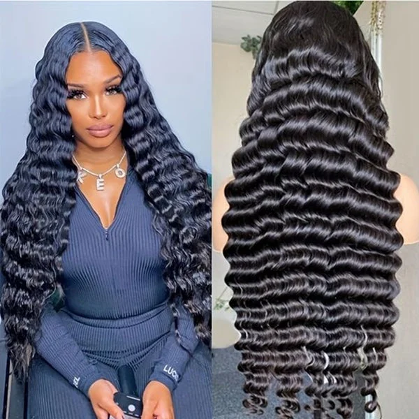 Lace - front wavy wig for a realistic hairlineLoose Deep Wave Wear Go Wigs 5x5 Glueless HD Lace Closure Wig Pre Plucked Bleached Knot Human Hair Wigs For Women