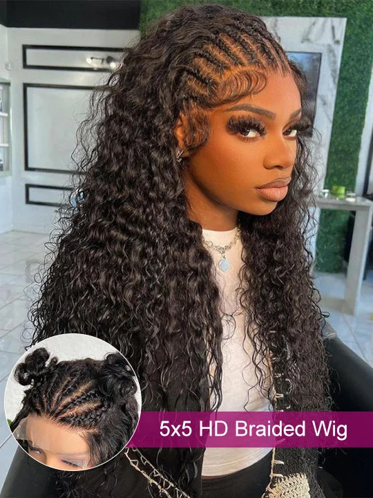 Wavy wig with a water - wave texture for a unique and stylish choice5x5 HD Lace Front Braided Wigs Deep Wave 14A Virgin Human Hair Wavy wig with a water - wave texture for a unique and stylish choice5x5 HD Lace Front Braided Wigs Deep Wave 14A Virgin Human Hair