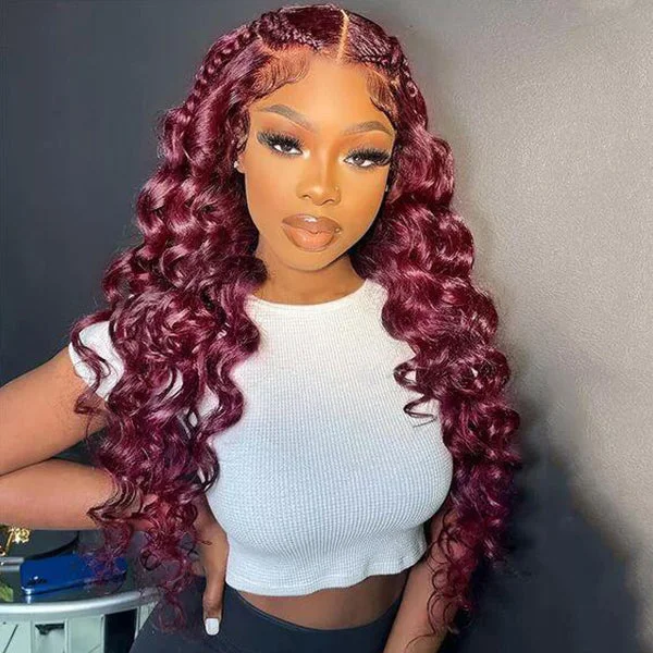 Ombre wavy wig with a seamless color blend#99J Loose Deep 4x4/5x5/13x4 Lace Closure/Frontal 150%/180% Density Wigs For Women