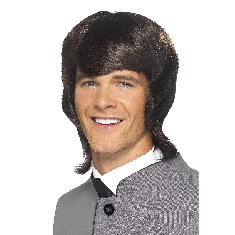Long - length wig in a jet - black color for a classic appearance60s Male Mod Wig Dark Brown Long - length wig in a jet - black color for a classic appearance60s Male Mod Wig Dark Brown
