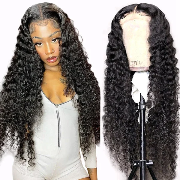 Wavy wig with a 180 - density for a full and thick appearance6x6 Deep Wave Wig Pre Plucked Lace Closure Human Hair Wigs for Black Women