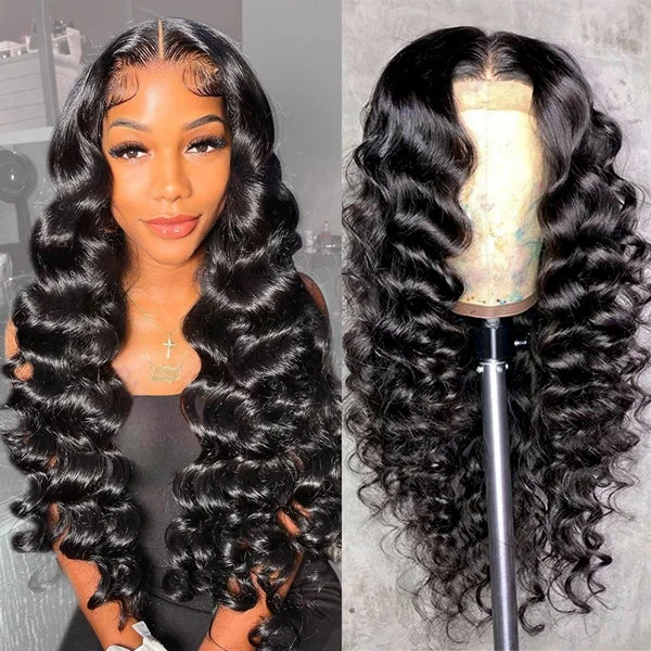 Heat - resistant wavy wig for easy styling at home6x6 HD Lace Closure Wig Deep Parting Loose Deep Wave Wig Human Hair Wigs