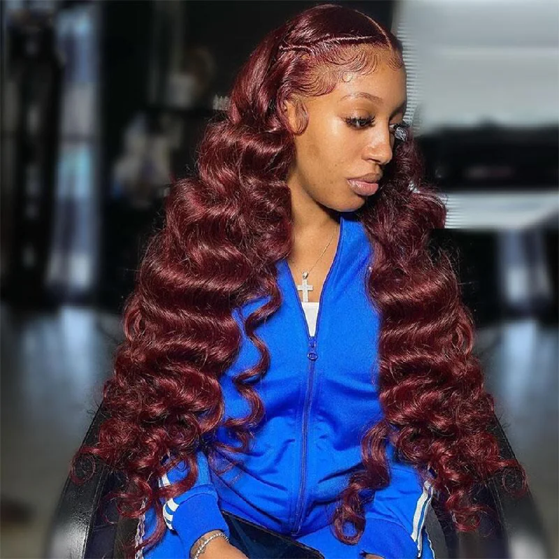 Ombre wavy wig with a seamless color blend99J Color Loose Deep Wave Lace Frontal Pre Plucked Natural Hairline Real Human Hair Wig
