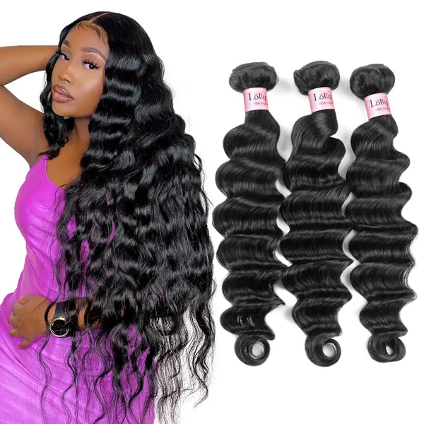 Virgin - human - hair wavy wig for the highest qualityLolly Hair Loose Deep Wave Human Hair Bundles Brazilian 3 Bundles Weft Deal