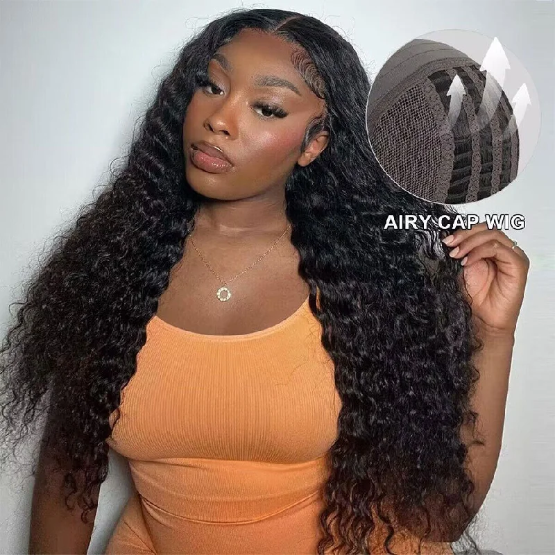 Wavy wig with a pre - styled curl pattern for convenienceAiry Cap | Deep Wave Pre Cut 7x5 HD Lace Wear Go Wig Bleached Knots