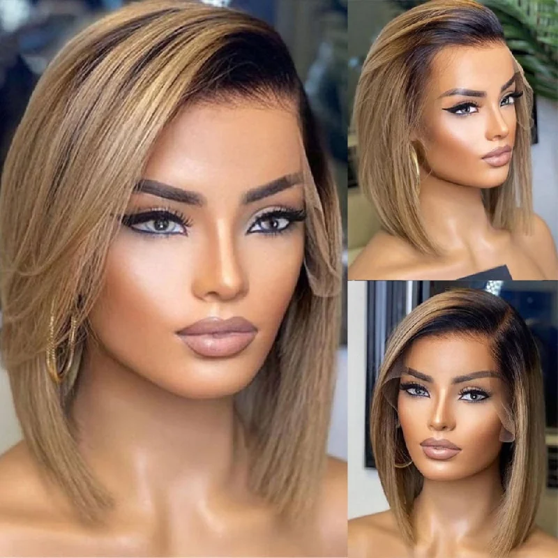 Bob wig with a pre - plucked hairline for a more natural lookAniyah | Ombre Honey Blonde Preplucked Human Hair Bob Lace Front Wig Bob wig with a pre - plucked hairline for a more natural lookAniyah | Ombre Honey Blonde Preplucked Human Hair Bob Lace Front Wig