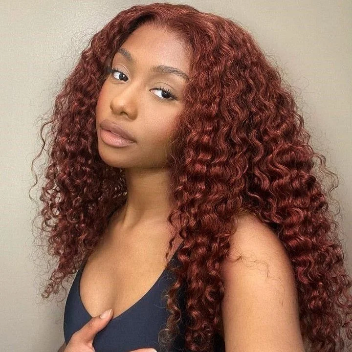 Wavy wig with a natural - looking root for a more realistic look#33 Color Deep Wave Transparent HD Lace Closure Wig Human Hair