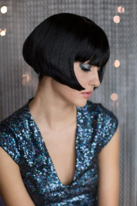 Bob wig with a blunt cut for a modern and edgy styleLouise Brooks style wig, short black bob: Brooks Bob wig with a blunt cut for a modern and edgy styleLouise Brooks style wig, short black bob: Brooks
