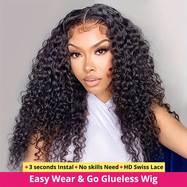 Wavy wig in a chocolate - brown color for a rich and warm appearance[30"=$189] Lolly Flash Sale Deep Wave Wear Go Glueless Wig 13x4 HD Lace Front Wigs Pre Bleached Knots Pre Plucked Human Hair Wigs