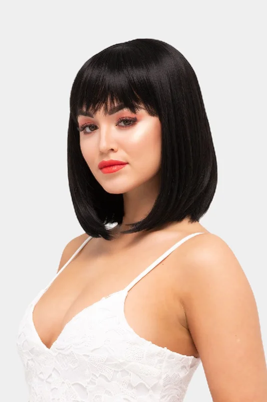 Bob wig with a pixie - inspired cut for a bold and stylish choiceBlack long bob wig, shoulder length: Evie Bob wig with a pixie - inspired cut for a bold and stylish choiceBlack long bob wig, shoulder length: Evie