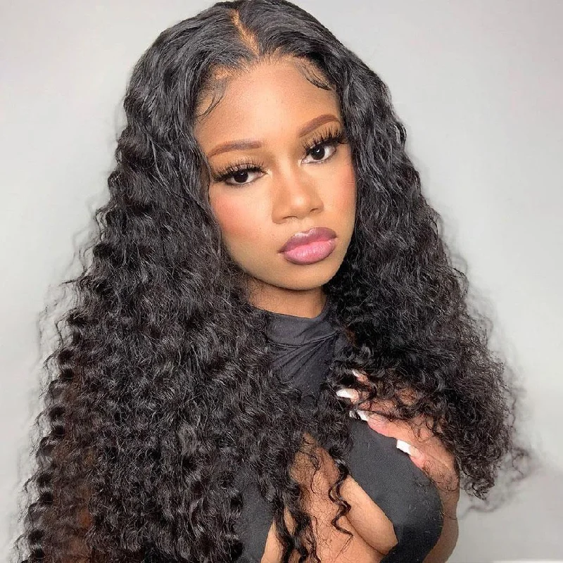 Wavy wig with a silk - base cap for a comfortable and smooth feelDeep Wave Human Hair 4x4/5x5 HD Skin Melt Lace Glueless Wigs | Real HD Wig