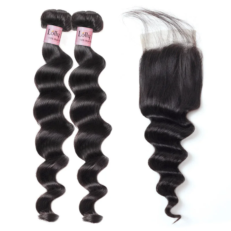 Wavy wig with a pre - bleached knot for a natural - looking scalpBrazilian Loose Deep Wave Virgin Human Hair 2 Bundles with 4x4 Lace Closure Lolly Hair Wavy wig with a pre - bleached knot for a natural - looking scalpBrazilian Loose Deep Wave Virgin Human Hair 2 Bundles with 4x4 Lace Closure Lolly Hair