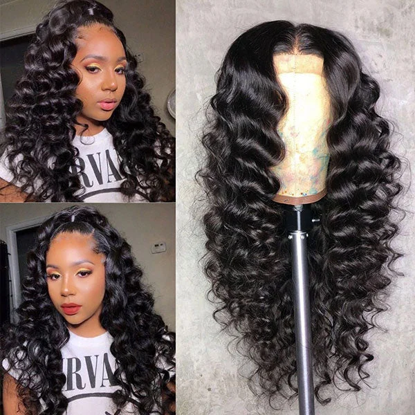 Wavy wig with a pre - styled curl pattern for convenienceBrazilian Loose Deep Wave Lace Front Human Hair Wigs for Black Women