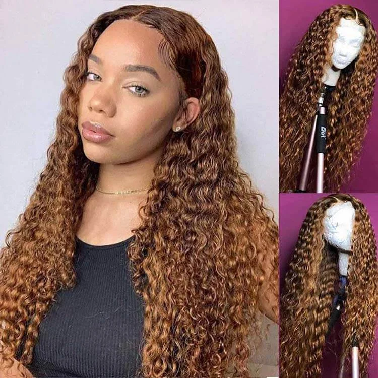 Wavy wig with a 180 - density for a full and thick appearanceBrown Wig #30 Deep Wave 13*4 13*6 Lace Wigs Pre-plucked Human Hair Lace Front Wigs Luxurious Customization