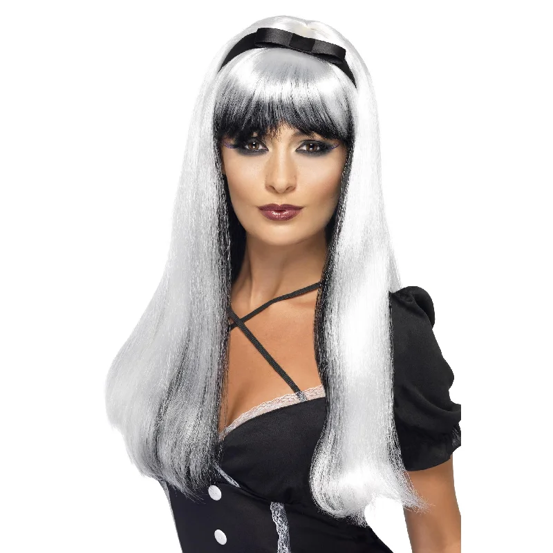 Long - length wig with a wispy fringe for a soft and feminine lookBuy Bewitching Wig White Over Black Long - length wig with a wispy fringe for a soft and feminine lookBuy Bewitching Wig White Over Black