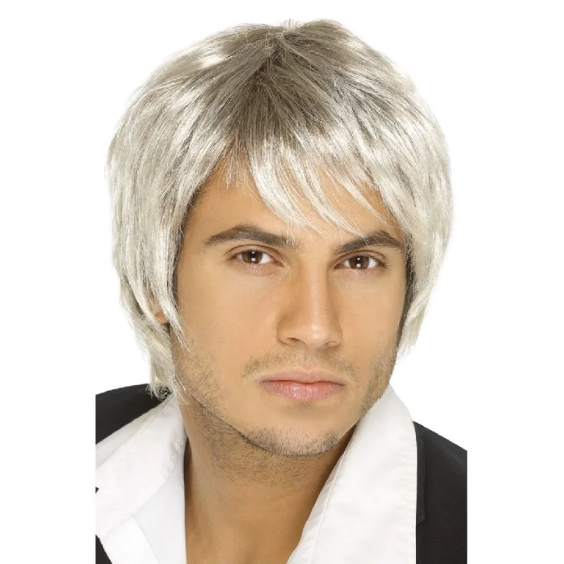 Long - length wig in a jet - black color for a classic appearanceBuy Boy Band Wig Blond and Brown Long - length wig in a jet - black color for a classic appearanceBuy Boy Band Wig Blond and Brown
