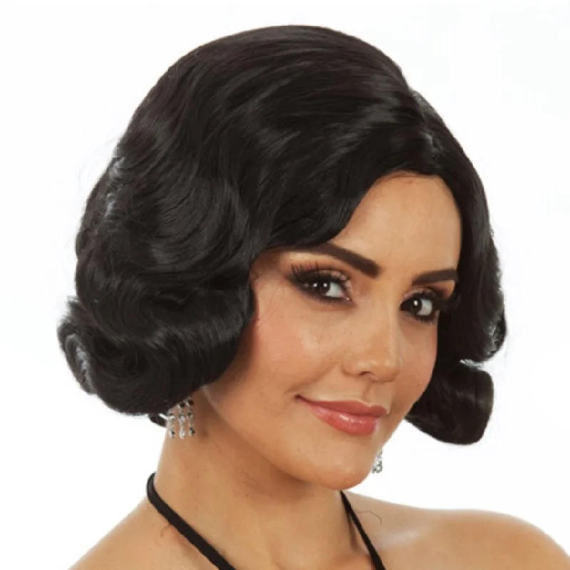 Long - length wig with a side - swept bang for a sophisticated lookBuy Classic Finger Wave Black Wig Long - length wig with a side - swept bang for a sophisticated lookBuy Classic Finger Wave Black Wig