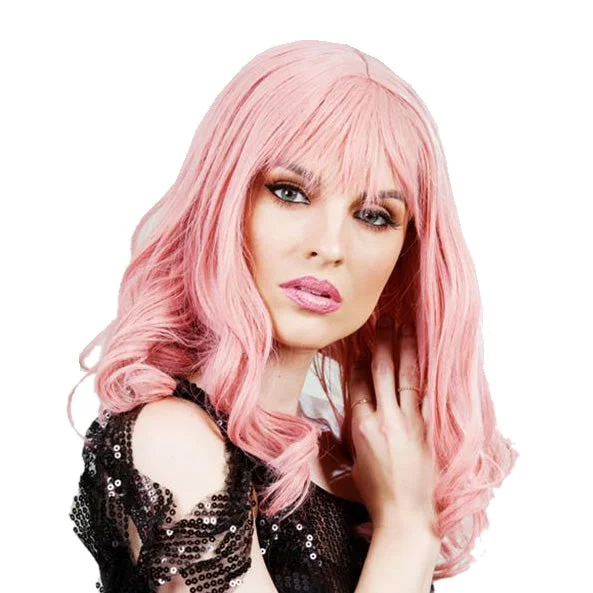 Long - length wig with a side - part for a more flattering lookBuy Glamour Curls Wig Pink Long - length wig with a side - part for a more flattering lookBuy Glamour Curls Wig Pink