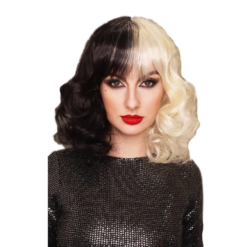 Long - length wig with a 220 - density for an extra - full appearanceBuy Half Black Half Blond Curls Wig Long - length wig with a 220 - density for an extra - full appearanceBuy Half Black Half Blond Curls Wig