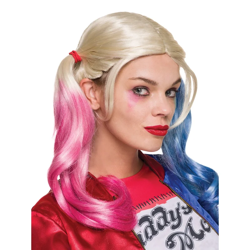 Long - length wig in a jet - black color for a classic appearanceBuy Harley Quinn Wig Pink White and Blue Long - length wig in a jet - black color for a classic appearanceBuy Harley Quinn Wig Pink White and Blue