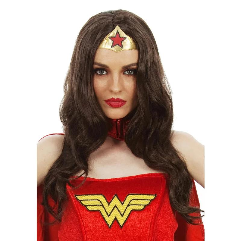 Human - hair long - length wig for a natural and luxurious feelBuy Super Heroine Wonder Woman Wig Brown Human - hair long - length wig for a natural and luxurious feelBuy Super Heroine Wonder Woman Wig Brown