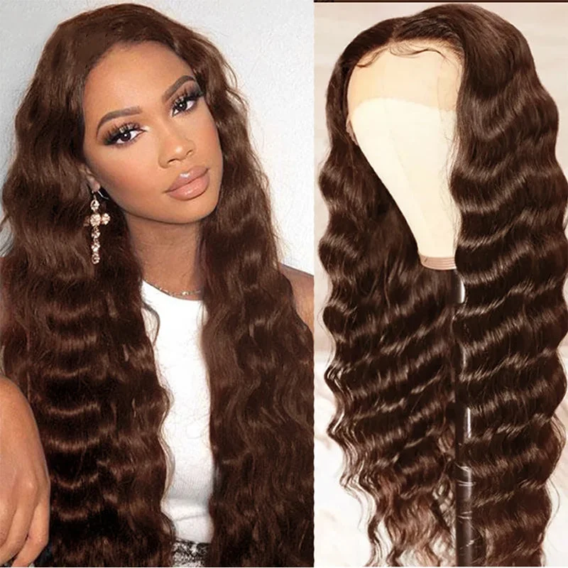 Wavy wig with a middle - part for a classic and elegant styleChocolate Brown Loose Deep Wave Frontal Wig HD Transparent Lace Front Human Hair Wigs For Women Wavy wig with a middle - part for a classic and elegant styleChocolate Brown Loose Deep Wave Frontal Wig HD Transparent Lace Front Human Hair Wigs For Women