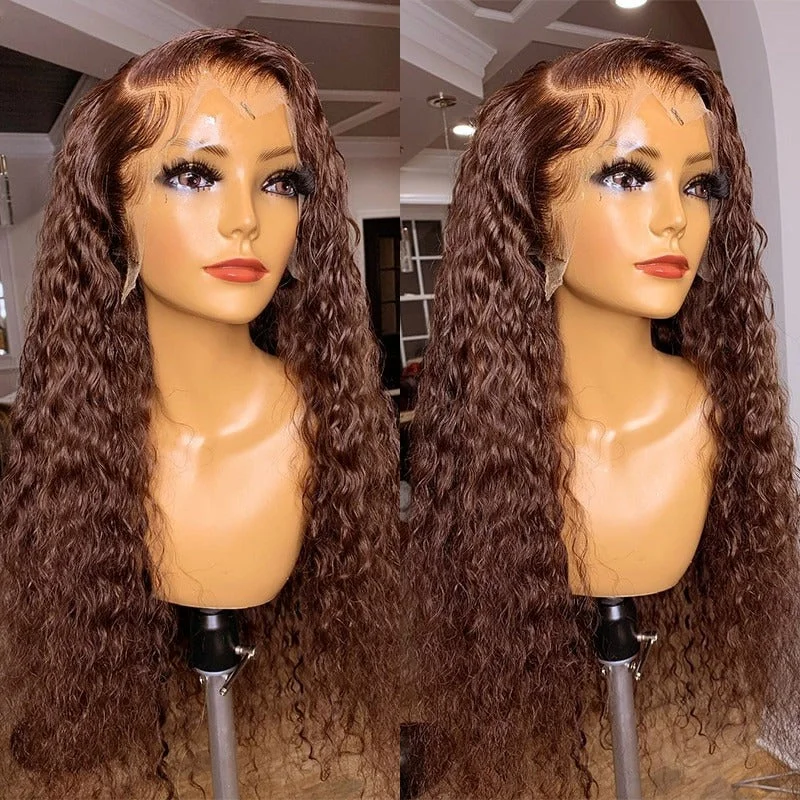 Wavy wig with a silk - base cap for a comfortable and smooth feelChocolate Dark Brown Deep Curly Lace Closure &Frontal Wigs Brazilian 180% Density Wavy wig with a silk - base cap for a comfortable and smooth feelChocolate Dark Brown Deep Curly Lace Closure &Frontal Wigs Brazilian 180% Density