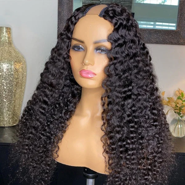 Virgin - human - hair wavy wig for the highest qualityDeep Curly U Part Wig Brazilian Remy Human Hair Wigs for Black Women