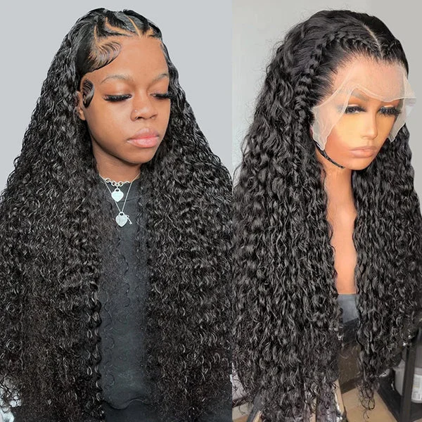 Long - length wavy wig with loose waves for a glamorous lookDeep Wave HD Full Lace Wigs Human Hair Transparent Lace Frontal Wigs Pre Plucked