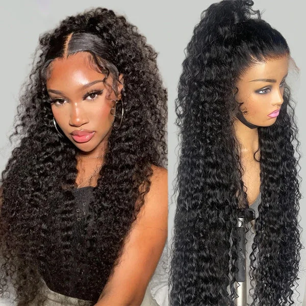 Wavy wig in a chocolate - brown color for a rich and warm appearanceDeep Wave 13x4 Lace Frontal Wig Undetectable Invisible HD Lace Front Human Hair Wigs