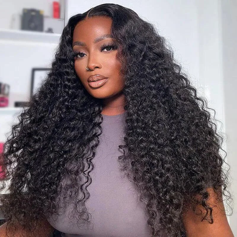 Wavy wig with a middle - part for a classic and elegant styleInvisi-Drawstring 360 Lace Frontal Wig Deep Wave Human Hair Wigs Pre Bleached