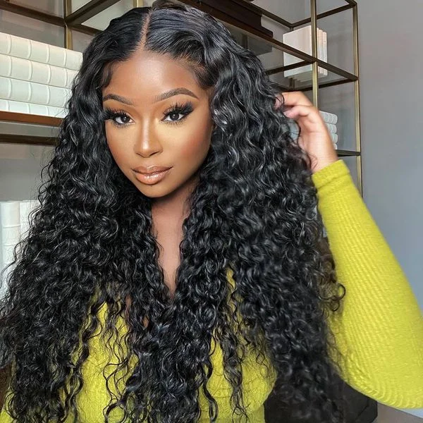 Wavy wig with a wavy bang for a trendy and modern styleLolly Deep Wave Wear Go Glueless Wigs 13x4 HD Pre Plucked Lace Front Wig Tiny Knots Human Hair Wigs
