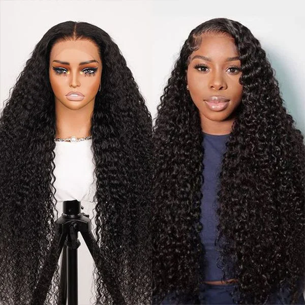 Wavy wig with auburn undertones for a unique and eye - catching colorDeep Wave Real Human Hair Wigs 30 Inch HD  Transparent Lace Front Wigs