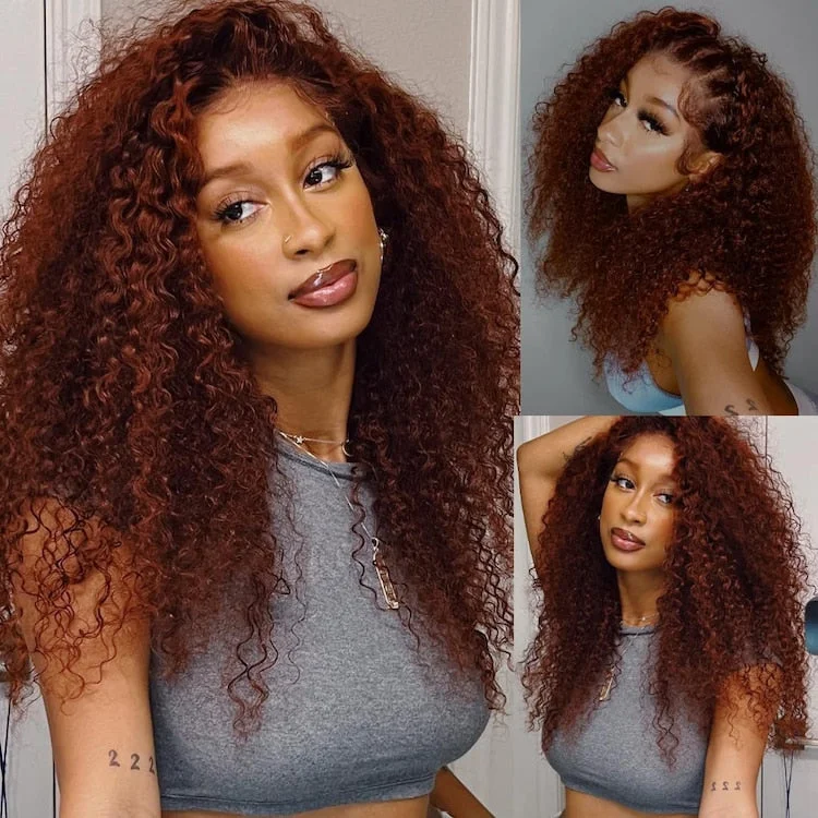 Extra 60% OFF | Klaiyi Reddish Brown Jerry Curly Put on & Go Glueless Wig with Bleached Knots Extra 60% OFF | Klaiyi Reddish Brown Jerry Curly Put on & Go Glueless Wig with Bleached Knots