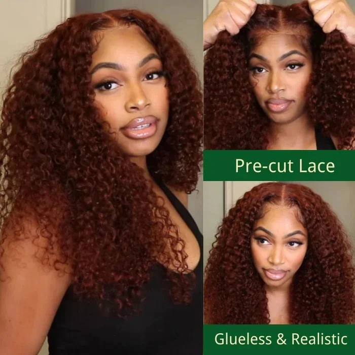 First Wig | Klaiyi 6x4.75/7x5 Pre-Cut Swiss Lace Wig Put On and Go Reddish Brown Color Jerry Curly Flash Sale First Wig | Klaiyi 6x4.75/7x5 Pre-Cut Swiss Lace Wig Put On and Go Reddish Brown Color Jerry Curly Flash Sale