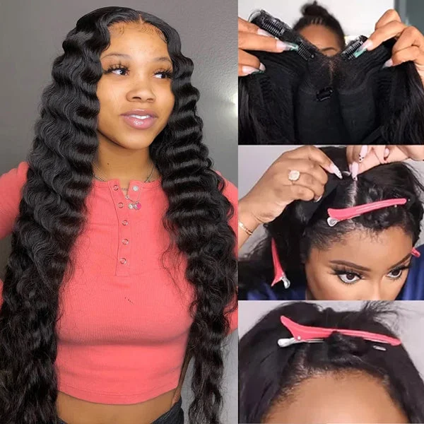 Wavy wig with a natural - looking root for a more realistic lookV Part Wig Loose Deep Wave Human Hair Wigs Glueless V Part Wig No Leave Out