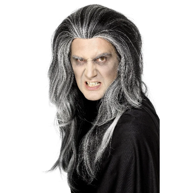 Long - length wig with a pre - plucked hairline for a more natural lookGothic Vampire Wig Black and White Long - length wig with a pre - plucked hairline for a more natural lookGothic Vampire Wig Black and White
