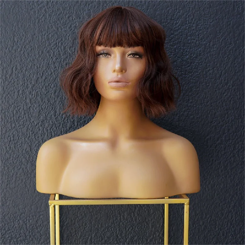 Adjustable - cap bob wig for a comfortable fitHARLOW Brown Bob Fringe Wig