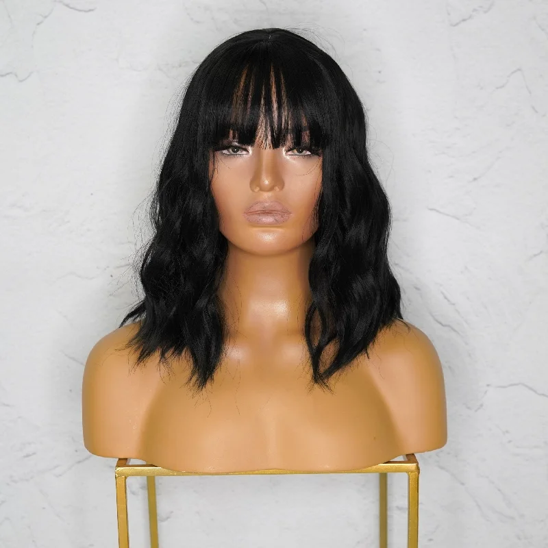 Heat - resistant bob wig for styling versatilityHAYLEY Black Bob Fringe Wig