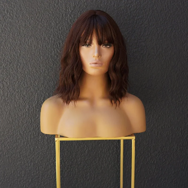 Bob wig made from high - quality synthetic fibersHAYLEY Brown Bob Fringe Wig
