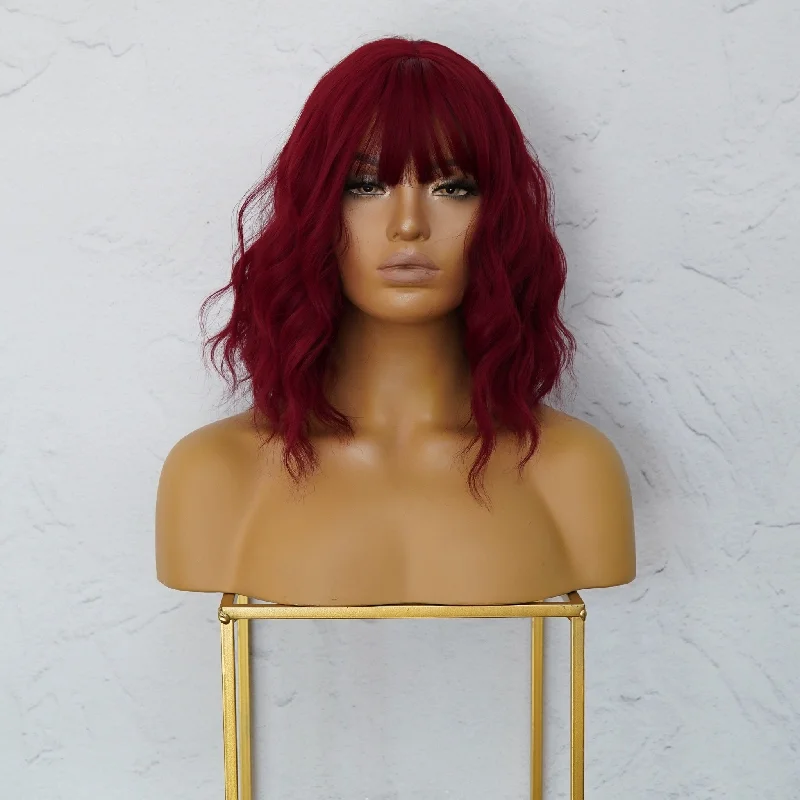 Bob wig for daily wear with a low - maintenance designHAYLEY Burgundy Red Bob Fringe Wig Bob wig for daily wear with a low - maintenance designHAYLEY Burgundy Red Bob Fringe Wig
