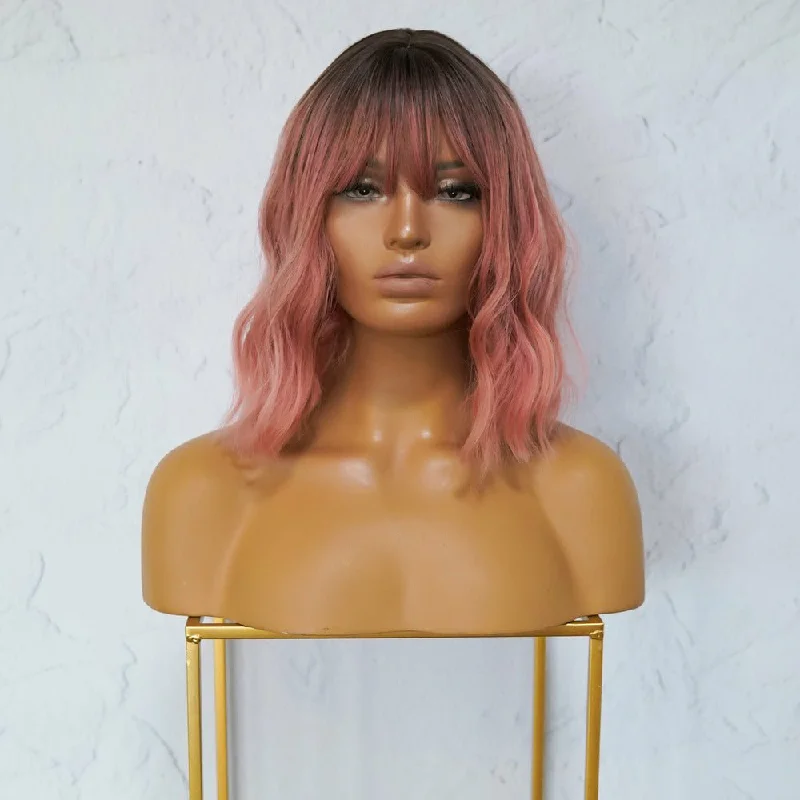 Adjustable - cap bob wig for a comfortable fitHAYLEY Ombre Pink Bob Fringe Wig