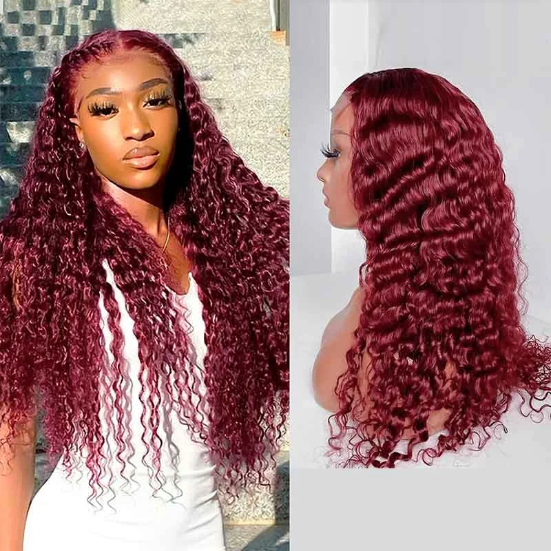 Wavy wig with a silk - base cap for a comfortable and smooth feel99j Burgundy Curly Hair 4x4 5x5 6x6 Glueless Lace Closure Wig Ashimary Virgin Hair