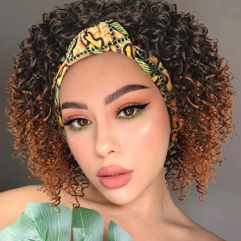 Headband Wigs ShortCurly Wig Full Afro Curly  Wig HeadWrap Wig