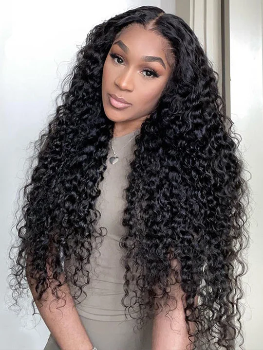 Wavy wig with a wavy bang for a trendy and modern style[Influencer] 28inch Deep Wave 13x6 Full Lace Frontal Wigs 180% Density