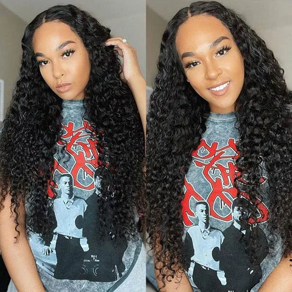 Wavy wig with a wavy bang for a trendy and modern styleJunoda Deep Wave Wear & Go Wig 5x5 HD Pre Cut Lace Glueless Pre Plucked Human Hair Wigs